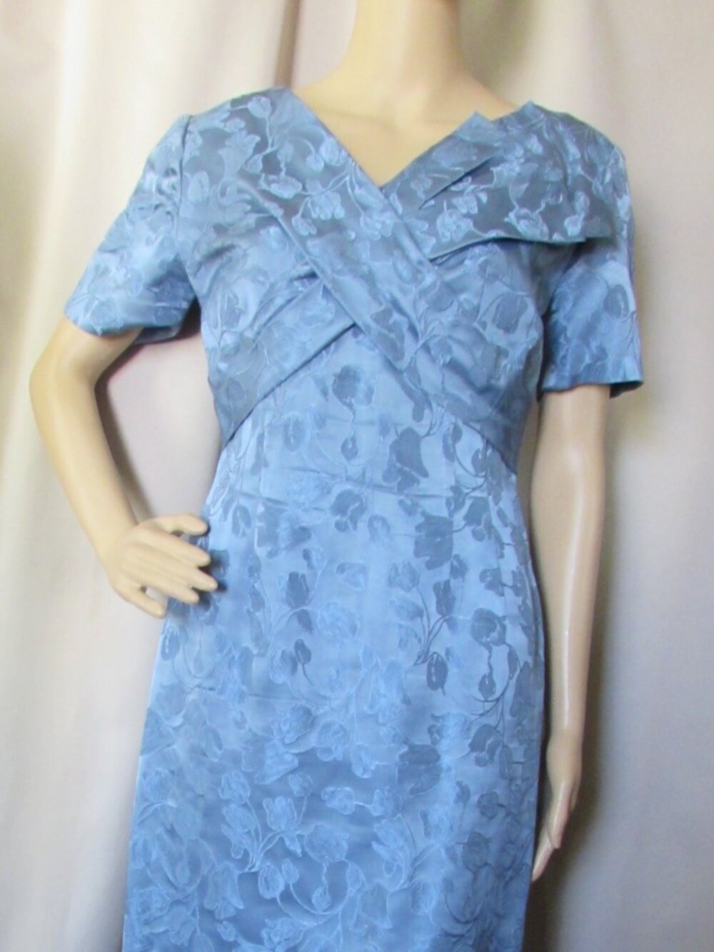 1950 Era Cocktail Dress Blue Brocade Sheath
